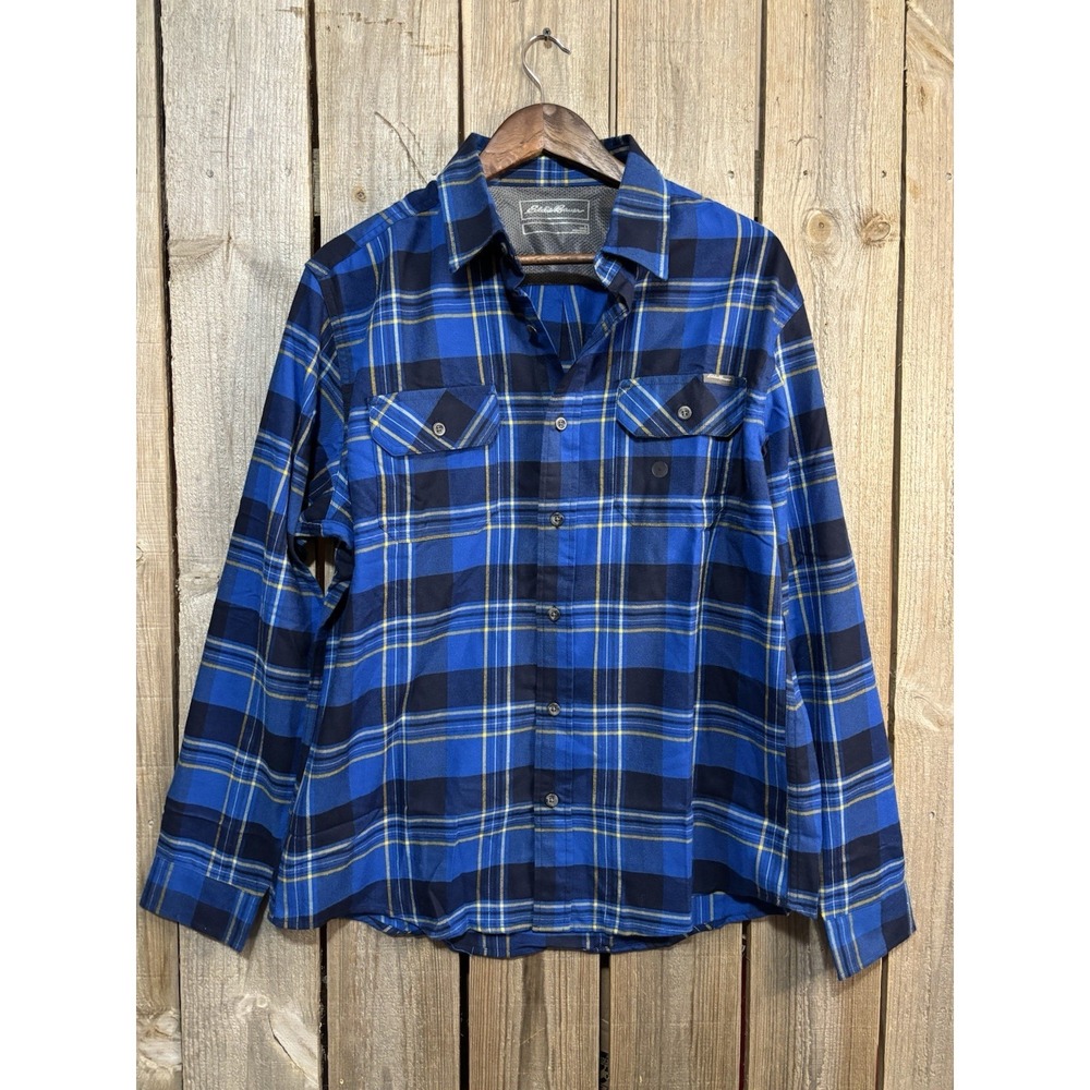 Eddie‎ Bauer Mens L Blue Plaid Performance Button Down Mesh